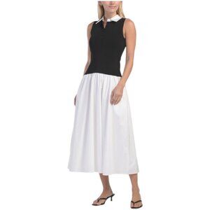 ENDLESS ROSE Mixed Media Cotton Polo Midi Dress